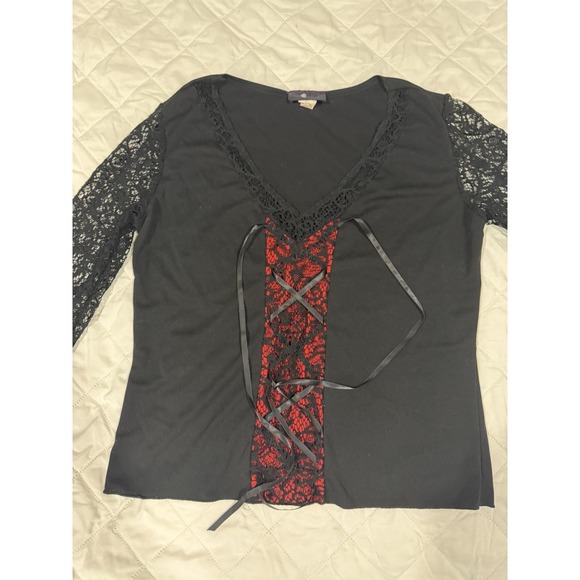 Morbid Threads Gothic Hot Topic Y2K Blouse Skirt Set Lace Red Black Large - Picture 3 of 14